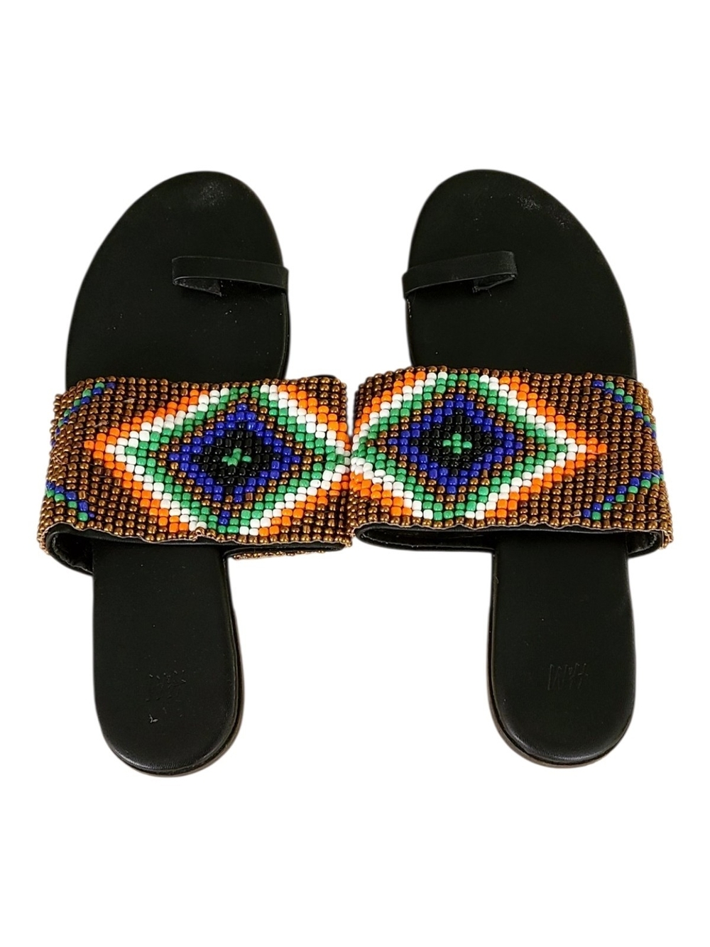H&M Black Toe Loop Sandals with Multicolor Beaded Strap Size 39/US 8